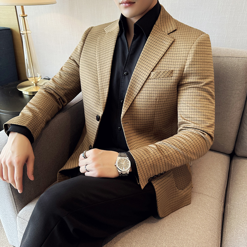 秋冬新款韩版修身西服时尚小方格西装外套DX22-P148，男装西服套装，星座1606-1