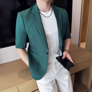 冰丝满天星烫金西服时尚休闲短袖西装外套DX43-P128图片