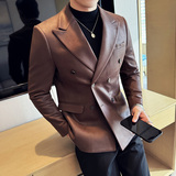 韩版修身西服麂皮绒烫金斜纹双排扣西装外套DX17-P158，男装西服套装，星座1606-1