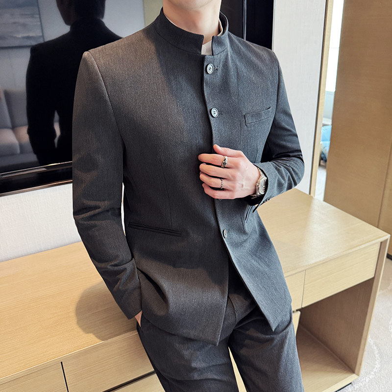 立领中山装韩版修身西服商务休闲西装两件套LJT2502-P195,男装西服套装,星座1606-1