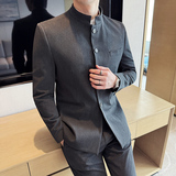 立领中山装韩版修身西服商务休闲西装两件套LJT2502-P195，男装西服套装，星座1606-1