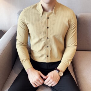 男士立领格纹长袖衬衫商务休闲时尚免熨衬衣男CS047-P63图片