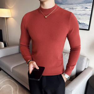 莫代尔抗起球半高领毛衣男针织套头毛衣修身毛线针织衫681-P48图片