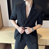 春夏抖音微宽松版型短袖磁吸纽扣西服套装2301-P220，男装T恤，星座1606-1