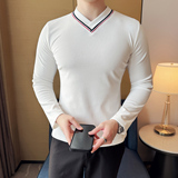 DS052-P48男士V领条纹长袖T恤时尚修身立体打底衫，男装T恤，星座1606-1