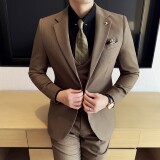 男士商务休闲西装华夫格韩版修身西服三件套2521-P280，男装西服套装，星座1606-1