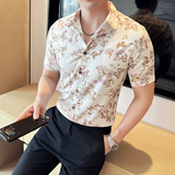 夏季印花短袖衬衣冰丝时尚休闲免熨衬衣男CS036-P58，男装T恤，星座1606-1