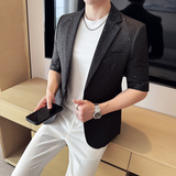 冰丝满天星烫金西服时尚休闲短袖西装外套DX43-P128，男装T恤，星座1606-1