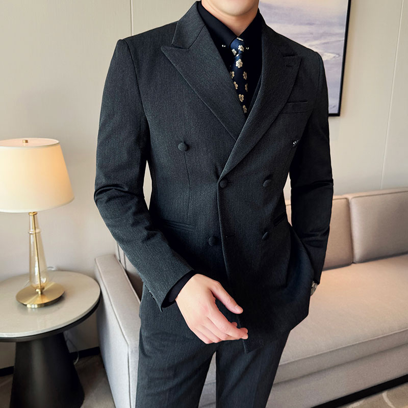 羊毛高品质韩版修身西服双排扣西装三件套2418-P295,男装西服套装,星座1606-1