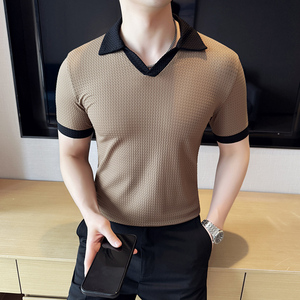 DS019-P48男士短袖冰丝POLO衫夏季新款时尚百搭修身立体T恤图片