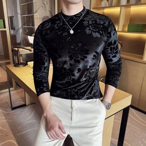 DS048-P48金丝绒提花半高领T恤时尚修身立体打底衫,男装T恤,星座1606-1