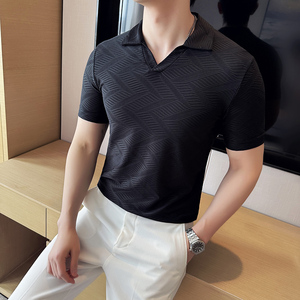 DS020-P48男士短袖冰丝POLO衫夏季新款时尚百搭修身立体T恤图片