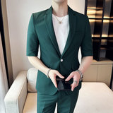 春夏薄款短袖九分裤韩版修身简约西服套装1827-P195，男装T恤，星座1606-1