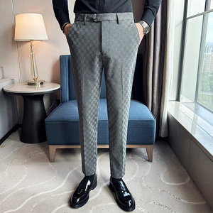 韩版修身小脚裤时尚方格休闲男长裤2303K-P78图片