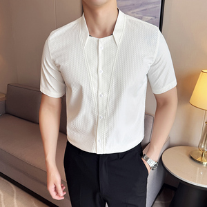 夏季立领格纹短袖衬衫商务休闲时尚免熨衬衣男CS030-P62图片