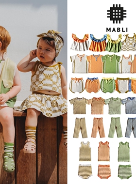 现货 英国 MABLI 24SS 儿童超软拼色条纹短袖背心半裙短裤长裤子