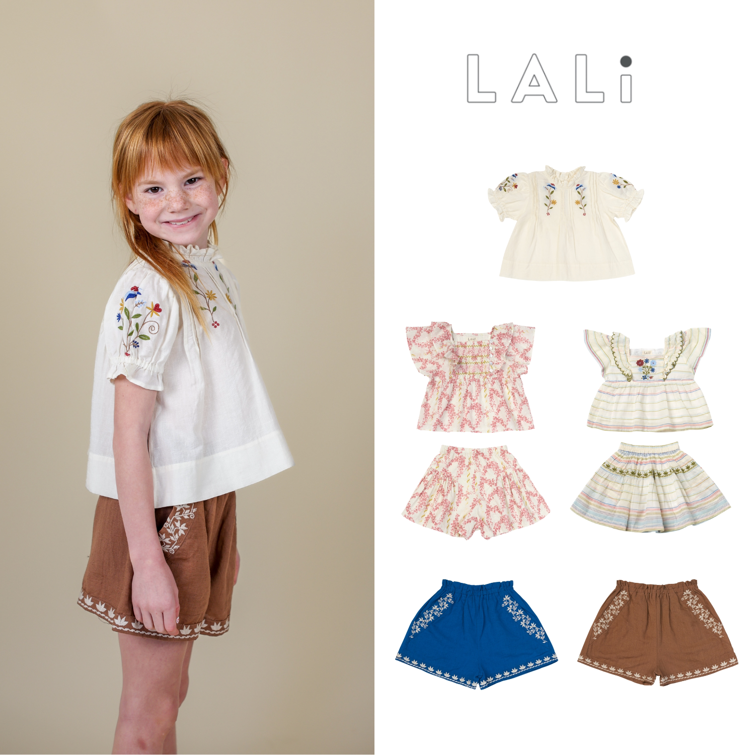 现货 美国 LALI 25ss 春夏女童新款乖巧淑女碎花上衣短裤套装