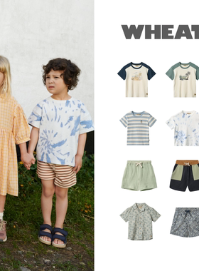 现货 丹麦小众 wheat 25ss 春夏 儿童男童有机棉短袖T恤短裤衬衫