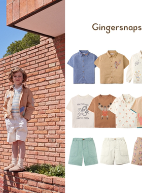 现货 25SS Gingersnaps春夏新款儿童休闲度假刺绣衬衣T恤短裤