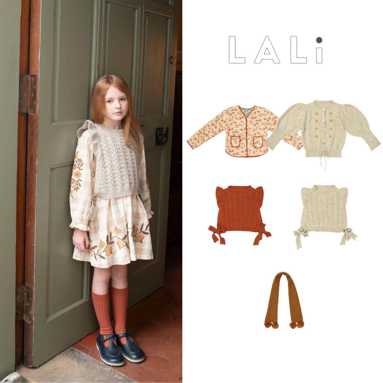 美国 LALI 24AW 秋冬 女童时尚乖巧甜美碎花外套针织马甲围巾