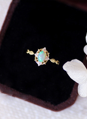 天然欧泊S925镀18K金活口戒指