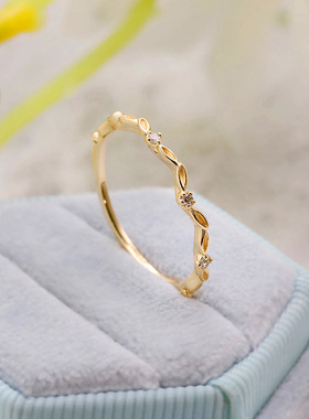 S925银日系小清新树叶白锆戒指