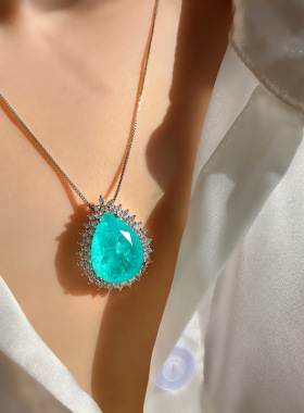 欧美微镶嵌帕拉伊巴水滴宝石项链