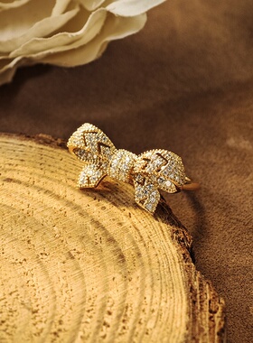 日系宫廷风S925银镀金蝴蝶结戒指