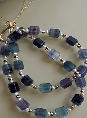 新款ins方糖天然萤石串珠项链