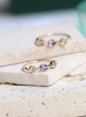 日系简约月光女神坦桑石戒指