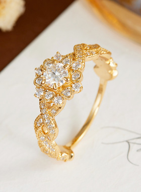 s925银莫桑钻花簇戒指轻奢小众