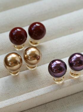 925银针简约时尚美拉德色珍珠耳钉女通勤紫色珍珠红豆耳钉施家