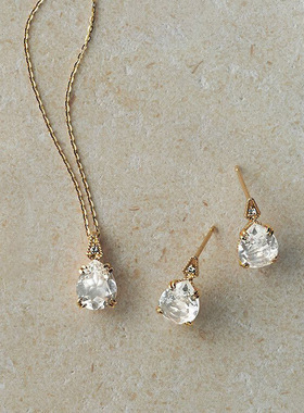 日本925银白水晶水滴项链