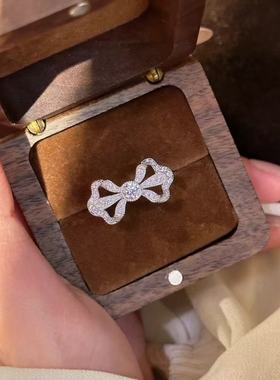 纯银s925高碳钻蝴蝶结戒指