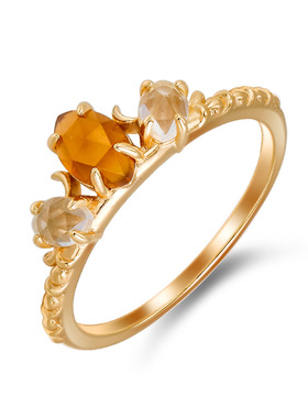 复古天然橙石榴石白水晶925银戒