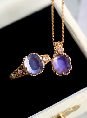 nojes圣诞紫水晶925银戒指项链