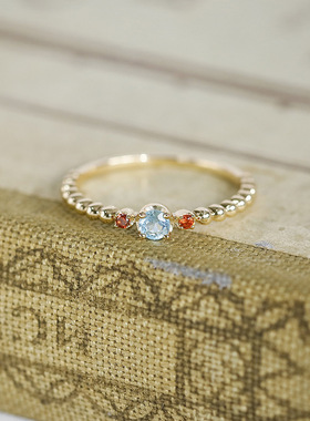 轻奢日系天然托帕石纯银镀金女戒