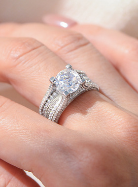 S925纯银5A冰花切锆石满钻戒指