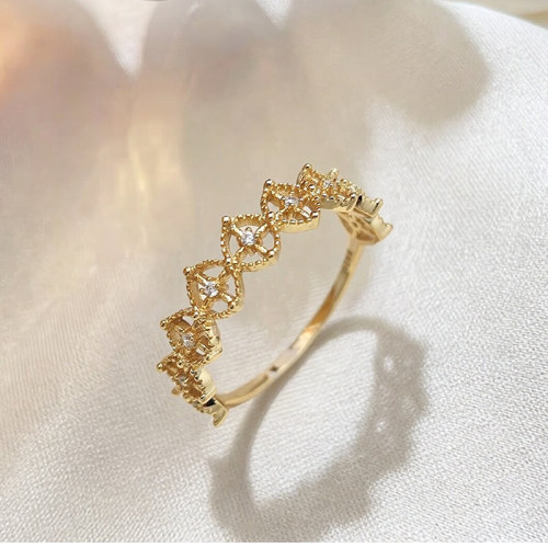中古蕾丝S925银镀金菱形戒指