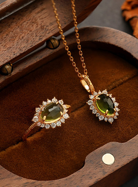 日系轻奢不规则橄榄石戒指镀金