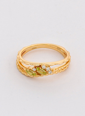 日系简约S925银镀14K橄榄石套戒