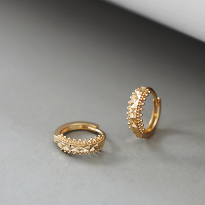 S925纯银镀18K金耳环女素圈