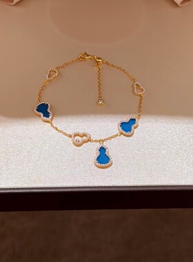 S925纯银蓝玉髓双面葫芦手链