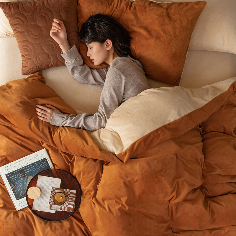 纯色双拼简约天鹅绒四件套