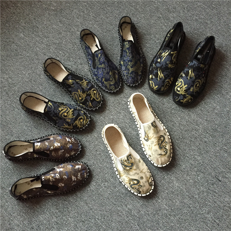 老北京布鞋男龙开车防滑花布鞋