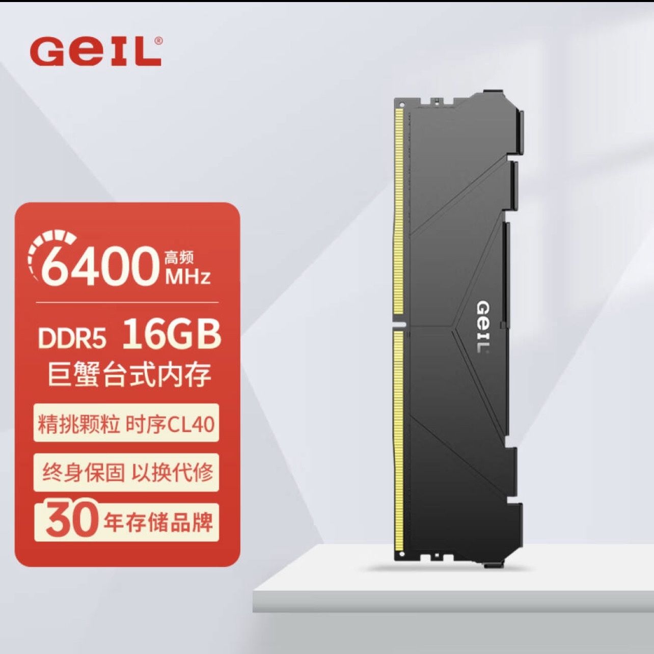 GEIL金邦16G DDR5-6400 单条台式机电脑内存条 巨蟹马甲系列