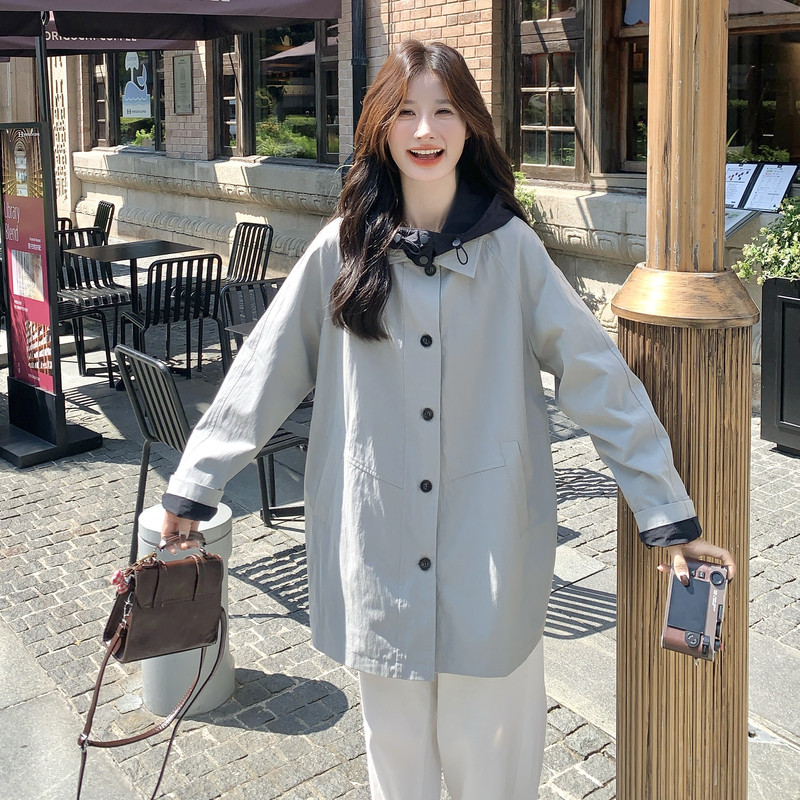 现货2026秋装新款带帽中长款蓝色风衣XW752P165K248,女装风衣,浙宝171