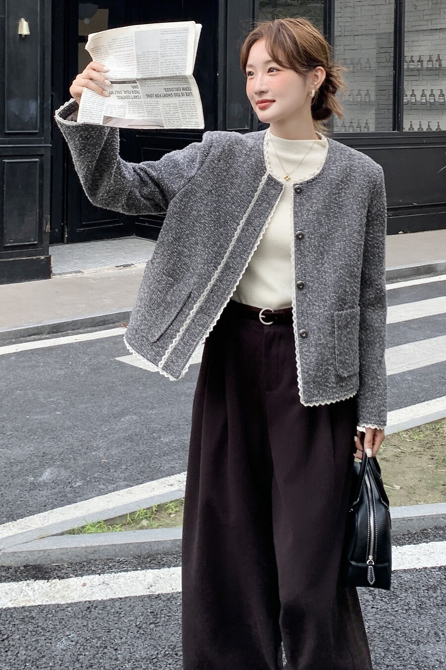 现货秋冬新款灰色小香风羊毛外套XW3307P185K278,女装短外套,浙宝171