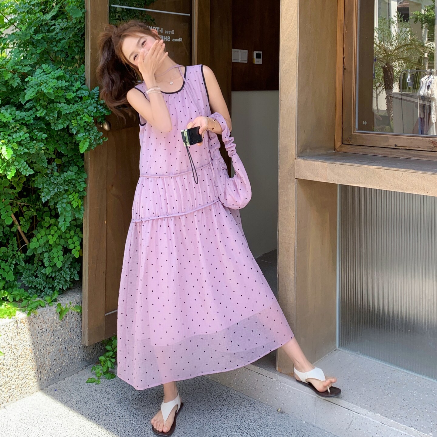 26夏新款紫色圆领波点A字洋气连衣裙（配包包）XW1126P155K238,女装连衣裙,浙宝171