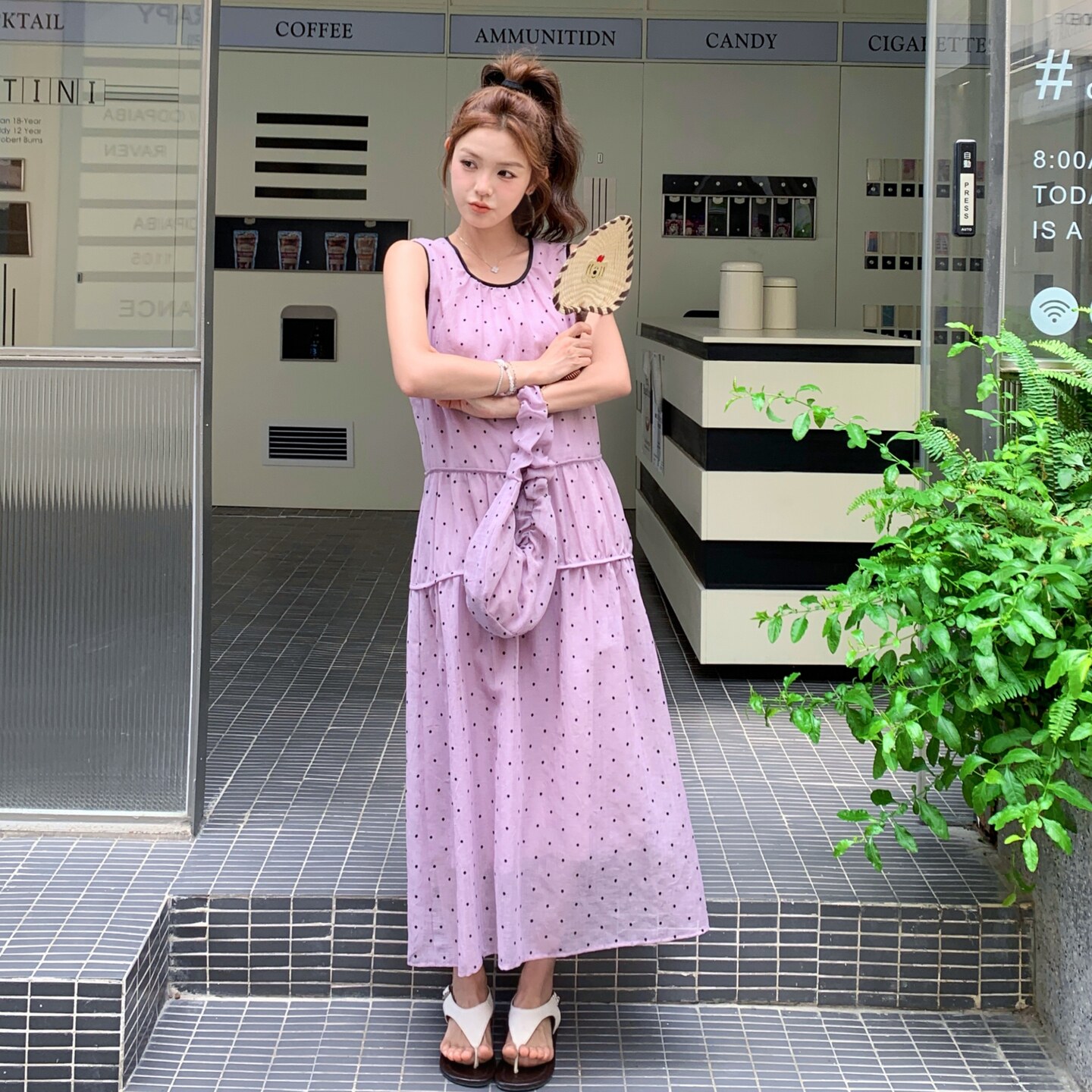 26夏新款紫色圆领波点A字洋气连衣裙（配包包）XW1126P155K238，女装连衣裙，浙宝171